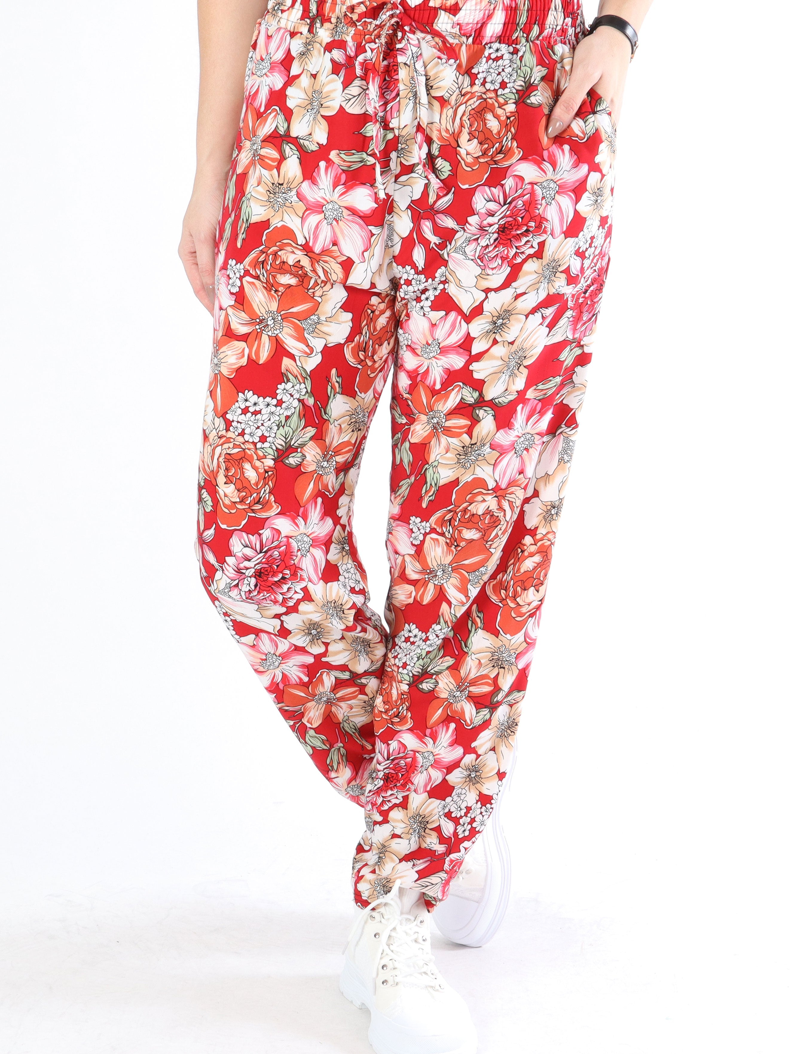 Billie - Löst sittande byxor i blommönster med elastisk kant